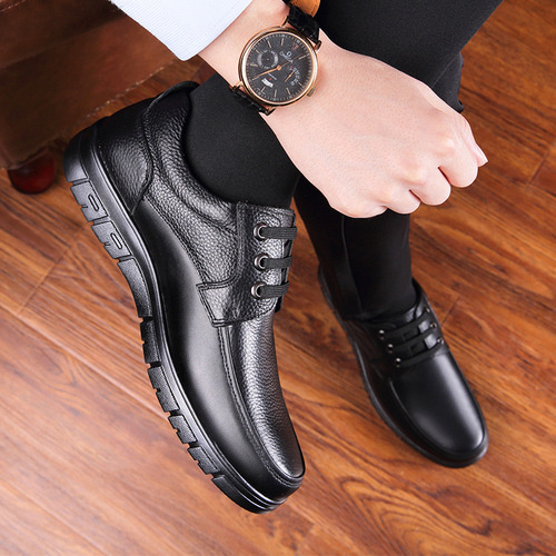 Autumn men's leather shoes, genuine leather middle-aged dad's shoes, round-toe breathable soft leather large size casual middle-aged and elderly men's shoes