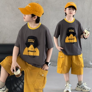 男童夏季套装2026夏装新款中大童儿童立体潮酷印花短袖短裤两件套