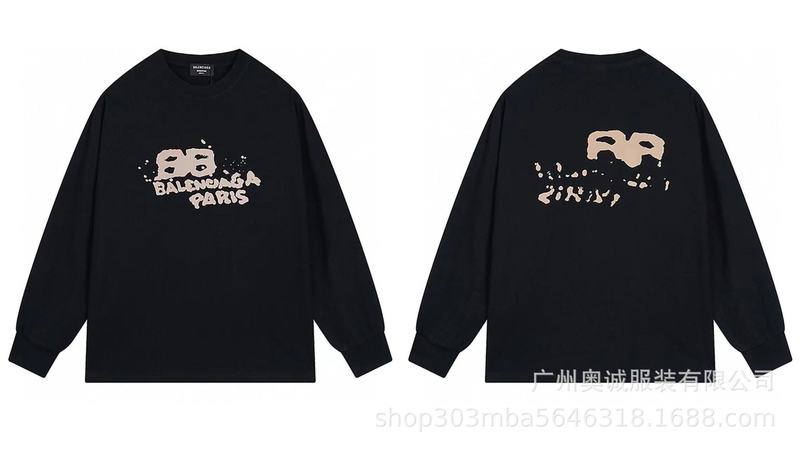跨境外贸24ssB家秋季BB家logo印花长袖280克精梳棉长袖t 恤男女款|undefined
