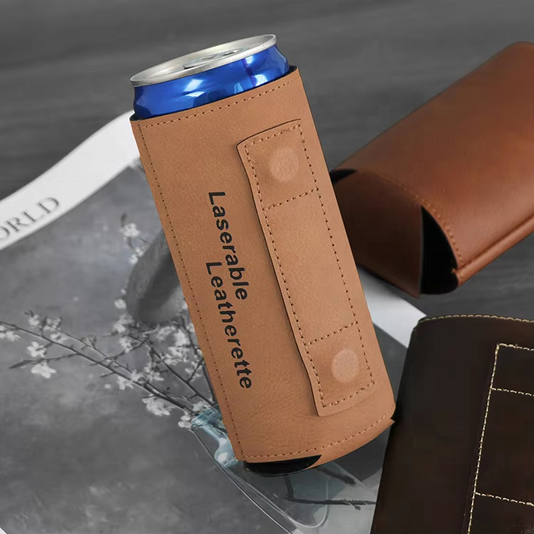 American Pu Can Cup Holder, Long Handheld Coke Cup Bag, Laser Engraving Magnetic Beer Can Cooler