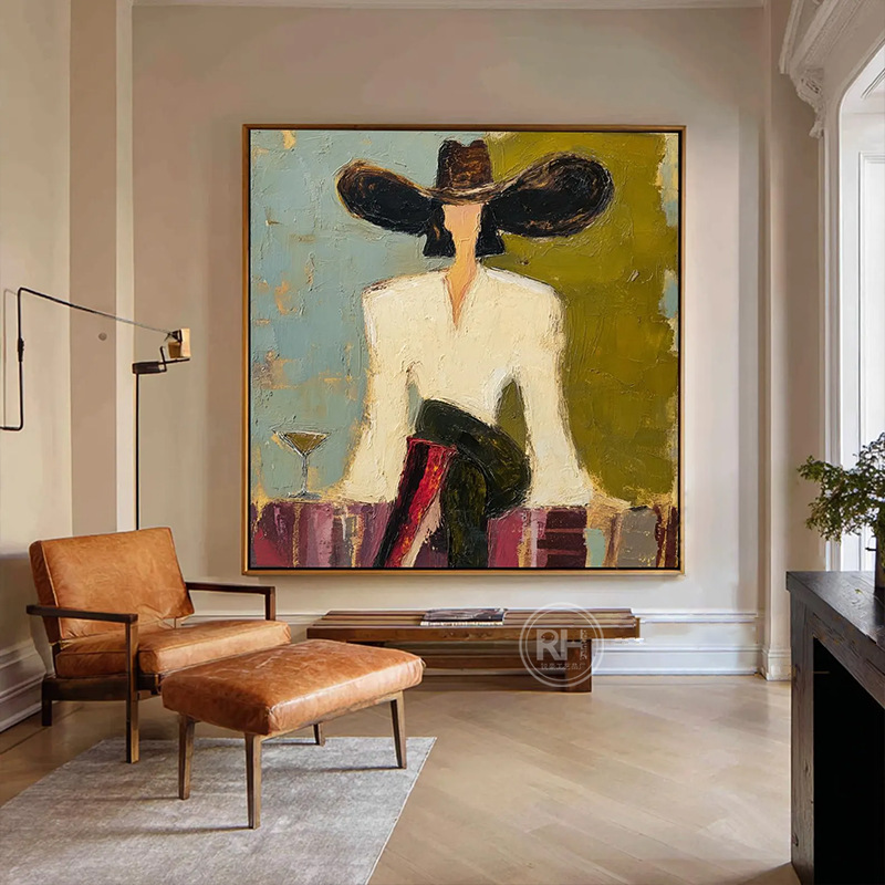 Hand-painted oil painting, abstract portrait with textured details, suitable for living room, dining room, sofa background, or as a wall decoration in hotels and guesthouses Hand-painted oil painting, abstract portrait with textured details, suitable for living room, dining room, sofa background, or as a wall decoration in hotels and guesthouses