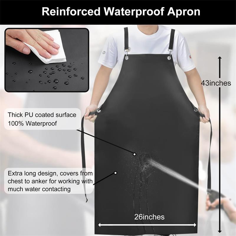 Amazon PU delantal de cuero cocina protección laboral ropa de trabajo para adultos perforación negro impermeable a prueba de aceite abrigo de cuero delantal