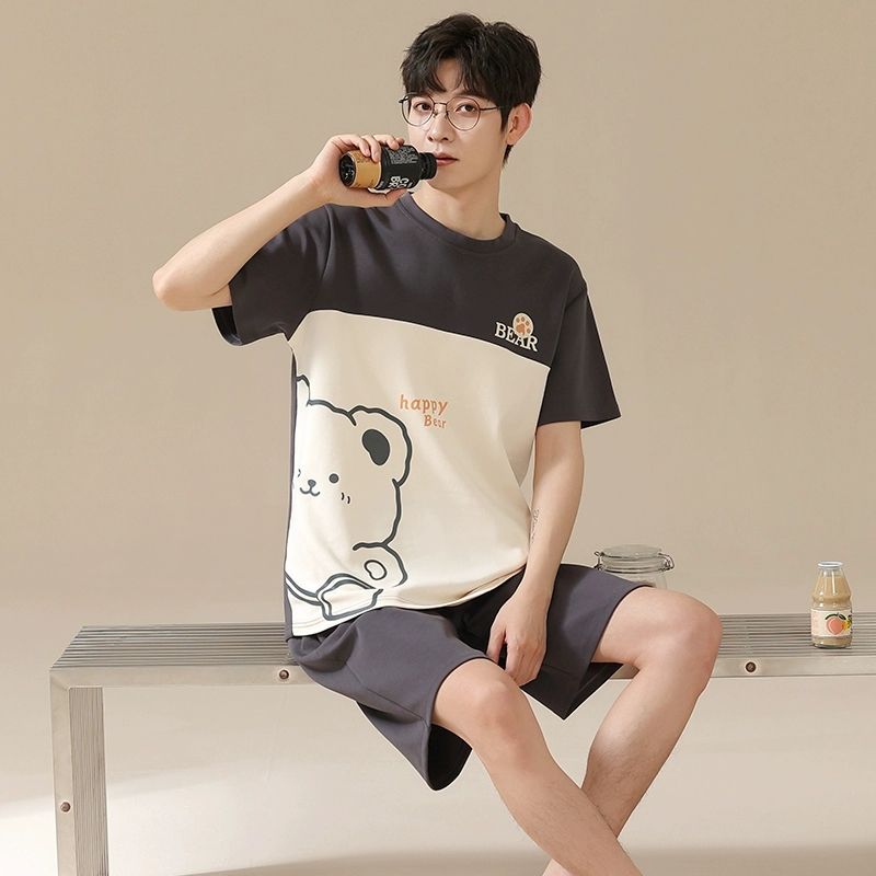 M - 4XL verano hombre pijama de manga corta pantalones cortos estudiantes dibujos animados sueltos grandes juveniles set de ropa de casa