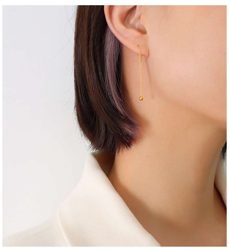 European and American simple mini steel ball long ear line titanium steel earrings