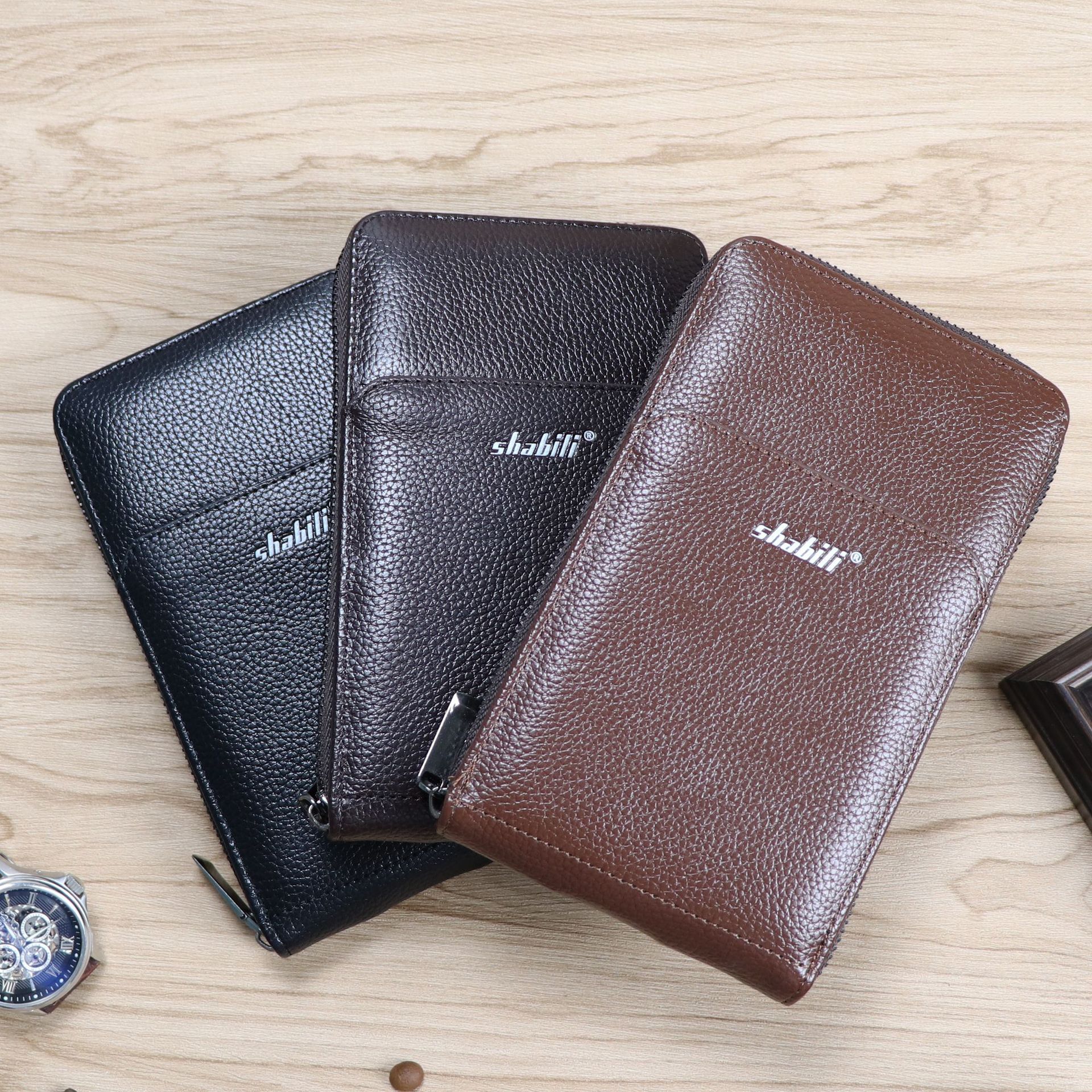 Men's Solid Color Pu Leather Zipper Long Wallets display picture 3