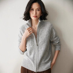 彩点双拉链山羊绒开衫加厚女毛衣外套2025秋冬新款上衣羊毛衫
