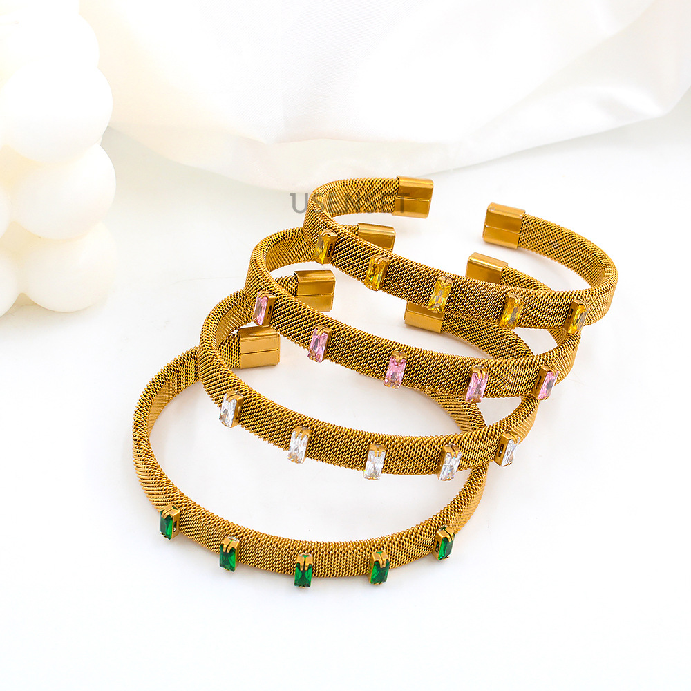 Fashion Geometric Stainless Steel Inlay Zircon Bangle 1 Piece