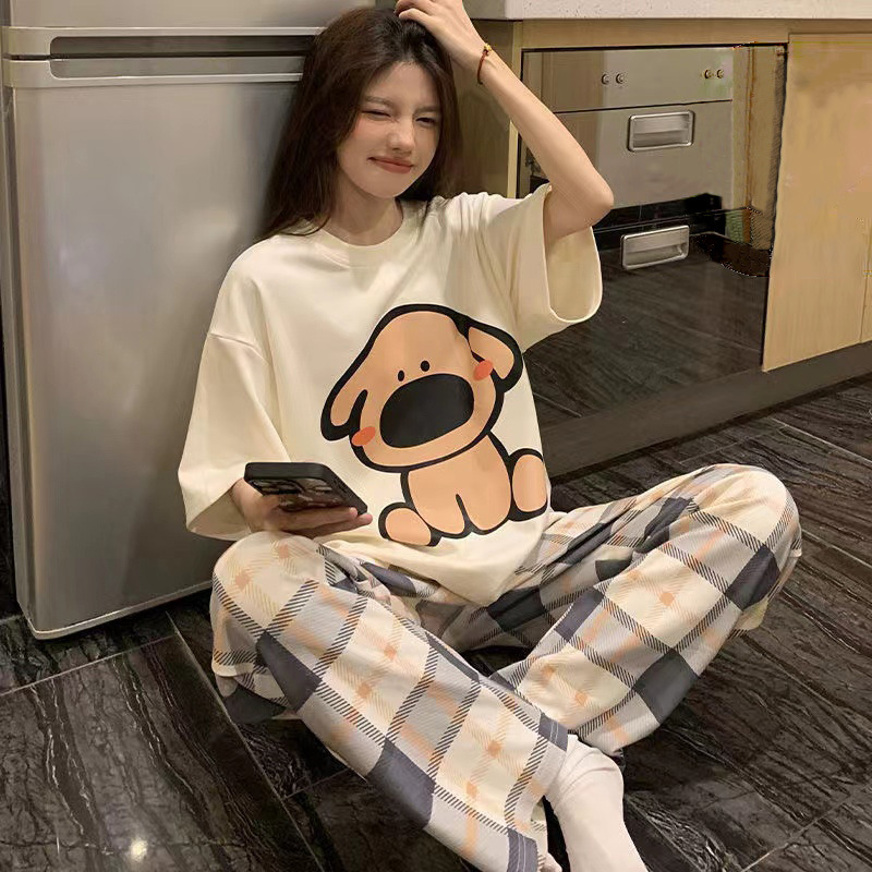 Pajamas Women's Short-Sleeved Pants Summer Cartoon Cute 2025 New Cartoon Spring and Summer Home Clothes Set Can Be Worn Outside