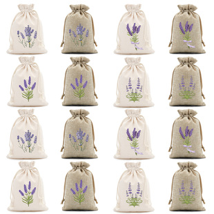 2025 New Imitation Linen Embroidered Cotton Bag Lavender Drawstring Drawstring Storage Bag Jewelry Object Packaging Linen Bag