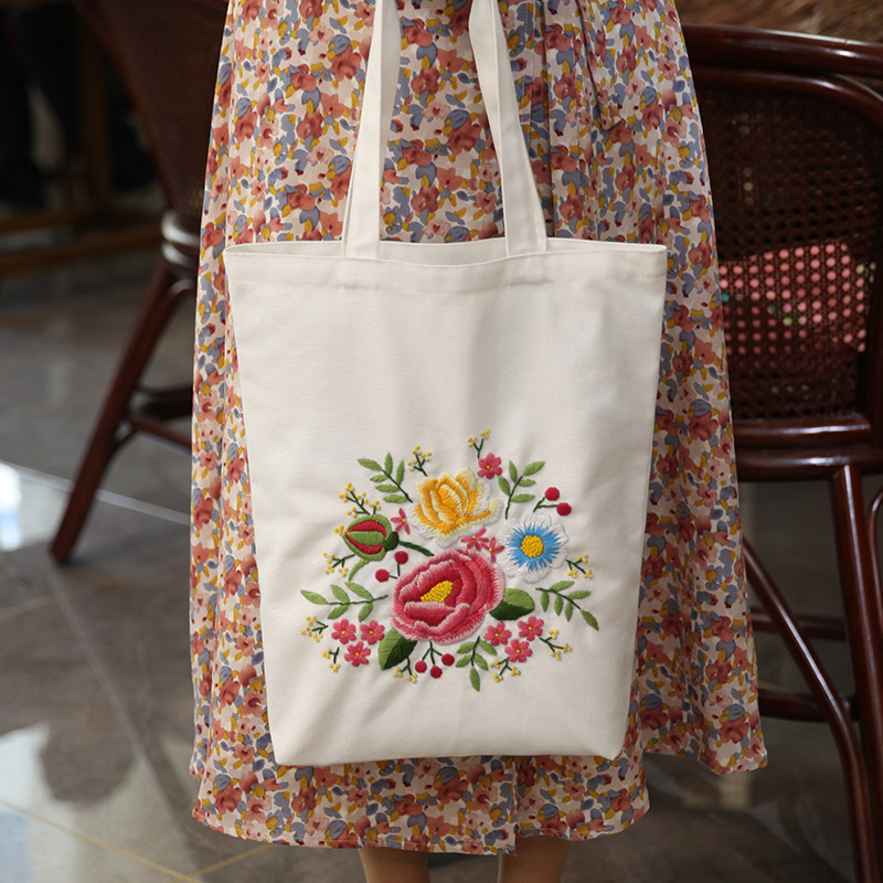 Bordado hecho a mano auto-bordado bolsa de material DIY bolsa de lona estudiante niños bolso de hombro principiante adulto Su bordado