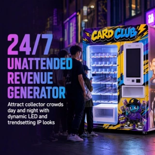 卡牌盲包售货机，带升降取物平台，机身图案可定制