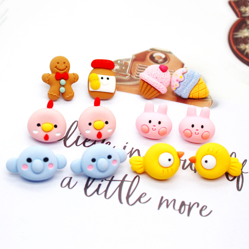 Korea Cute Resin Cartoon Animal Earrings Elephant Chick Ice Cream Earrings display picture 1