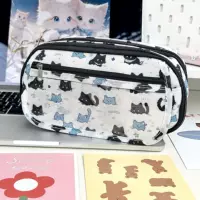 Multilayer capacious pencil case, cosmetic bag for students, kitten