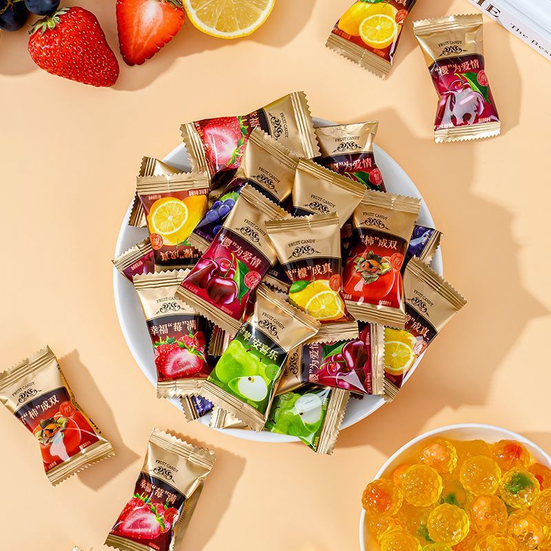 Vitamin C Strawberry Apple Lemon Flavor Burst Filled Gummy Candy Mixed Flavors Wedding Celebration Candy Wholesale Internet Popular Snack