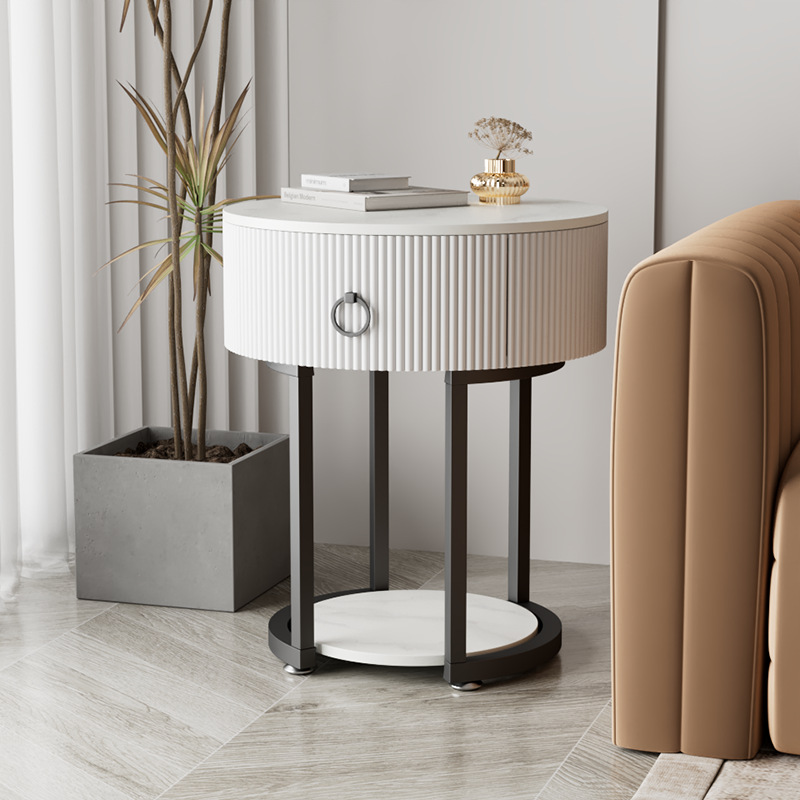Minimalist modern stone slab drawer small table bedside cabinet side balcony small round table storage tea table side sofa side table