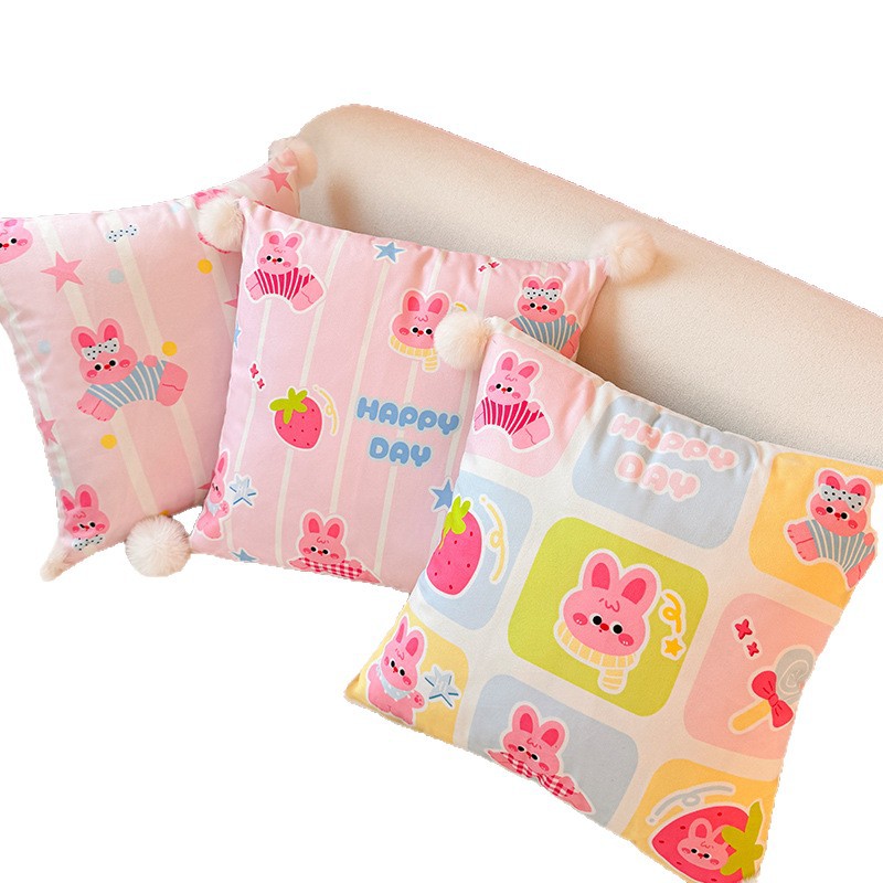 Pink Rabbit Dopamina Almohada Funda de almohada Sofá de sala de estar Almohada de cintura abstracta con estampado de cabecera Bola de pelo