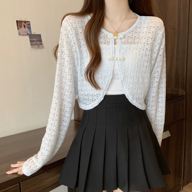 Лет cardigan, тонкая солнцезащитная одежда, с коротким рукавом, накидка, куртка
