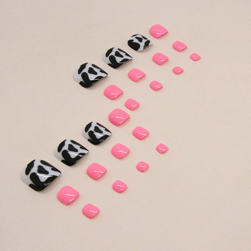 Fashionable Barbie Pink Sweet Girl Cow Print Removable Nail Art Set, 24 Pieces wholesale