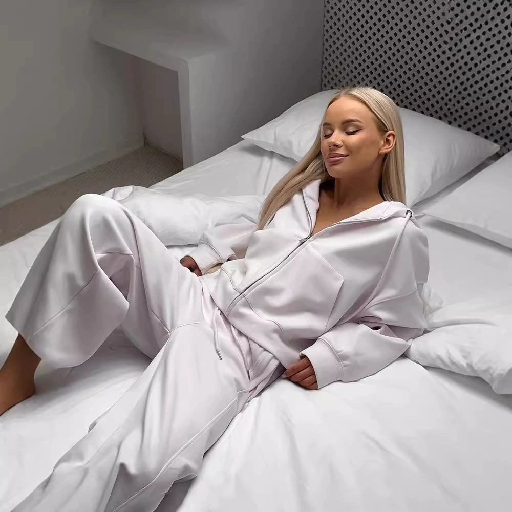 Трансграничная внешняя торговля AliExpress Женская новая молния с капюшоном спортивный кардиган с шнуровкой брюки из двух частей повседневный костюм