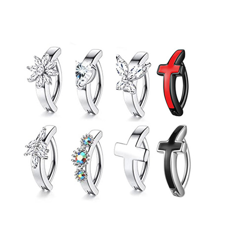 Amazon Wish Cross-border Bestselling Cross-shaped Navel Ring with Half-moon Shaped Zirconium Nose Pin Open-Close Pendant Piercing Jewelry