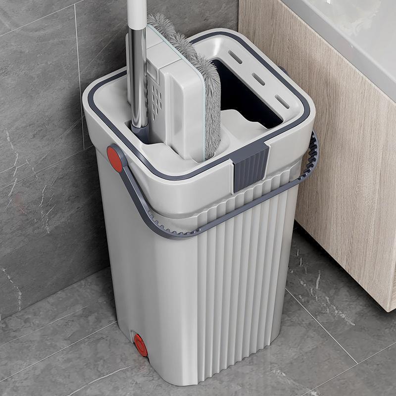 Scratch-Resistant Mop Bucket for Dry and Wet Use, Hands-Free Flat Mop for Home Use, Lazy Mop, One-Sweep Clean