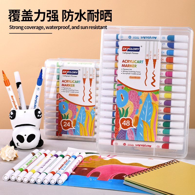 Niños bricolaje arte suministros acuarela pluma fabricante Amazon Venta caliente estudiante pintura pluma de acrílico de doble cabeza