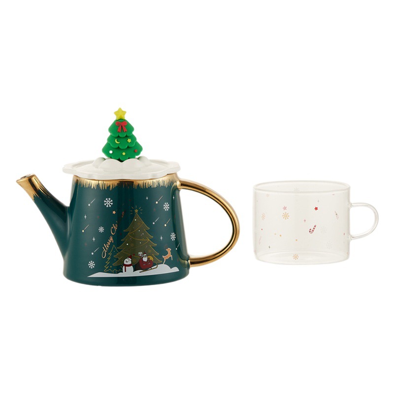 Juego de té traje tridimensional árbol de Navidad Oficina flor juego de té caja de regalo traje Taza de cerámica al por mayor