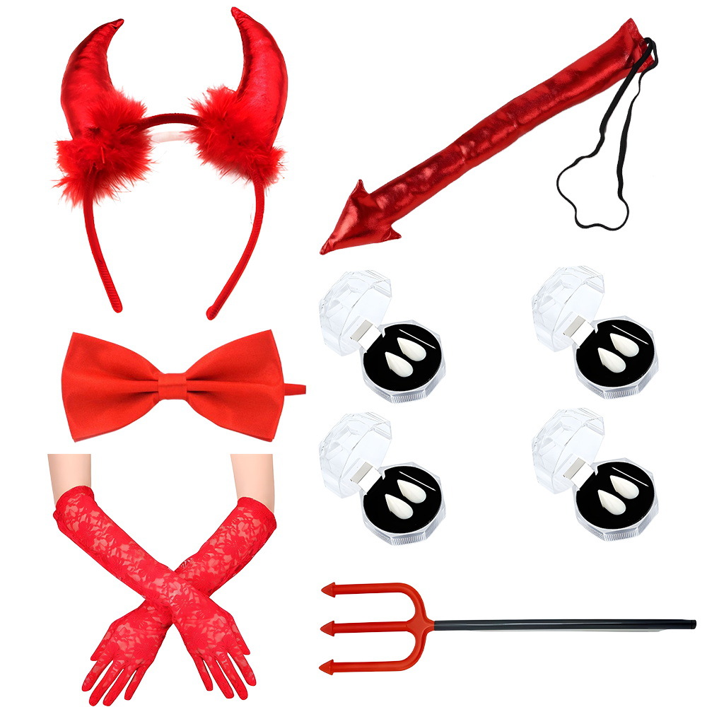 Set de Halloween para el Festival de los Fantasmas, diadema con cuernos de diablo, tridente, accesorios, alas de diablo, cola de diablo