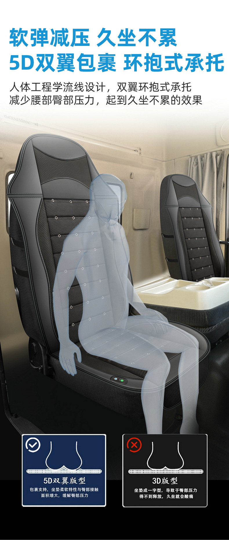 Truck Ventilated Seat Cushion, Car Cooling and Breathable Fan Seat Cushion, Vehicle-Mounted Blower Massage Function Seat Cushion 24V