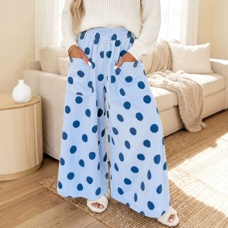 2026 Autumn/Winter New High-Waisted Casual Pants for Women, European and American Fashion, Versatile Polka Dot Print, Draped Wide-Leg Pants with Pockets 2026 Autumn/Winter New High-Waisted Casual Pants for Women, European and American Fashion, Versatile Polka Dot Print, Draped Wide-Leg Pants with Pockets