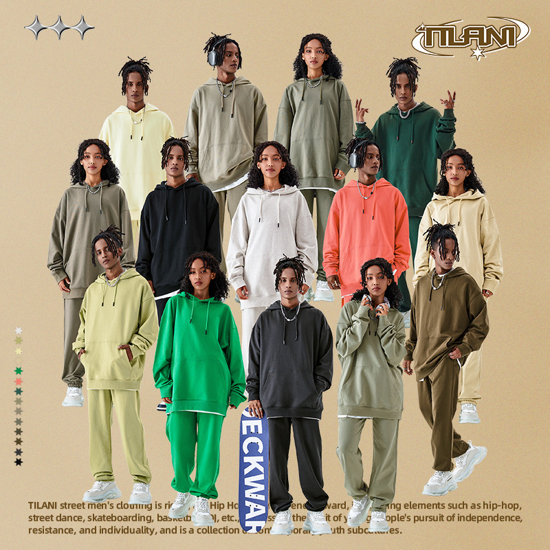 Tilani Men's Dopamine Heavyweight 400g Terry Cotton Men and Women Couples Same Style Hooded Sweatshirt and Sweatpants Two-Piece Set