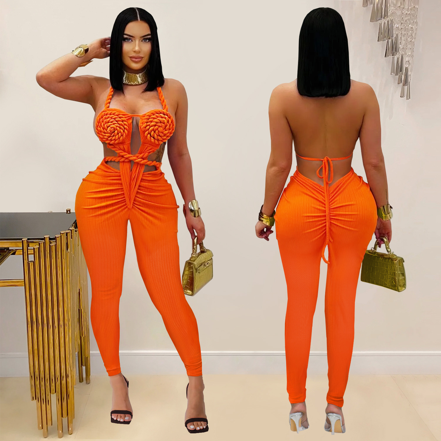C7489 Aliexpress transfronterizo Amazon Europa y América de moda de mujer casual sexy cuello descubierto plantares de color sólido image 5