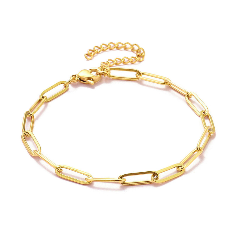 18K True Gold Color Preservation Flat Long Cross Titanium Steel Bracelet Women's Pclip DIY Stainless Steel Paperclip Chain 18K True Gold Color Preservation Flat Long Cross Titanium Steel Bracelet Women's Pclip DIY Stainless Steel Paperclip Chain