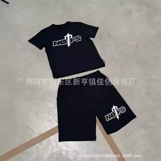 时尚潮牌Y2K休闲套装男夏季欧美新款NOFS字母印花短袖短裤宽松