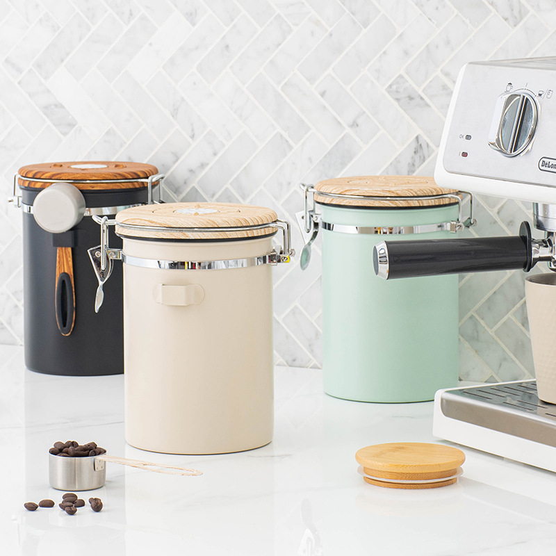 El té secó el tanque de almacenamiento del polvo del café del tanque sellado con la fecha 1.8L del grano de café de la cuchara selló el acero inoxidable 304 del tanque