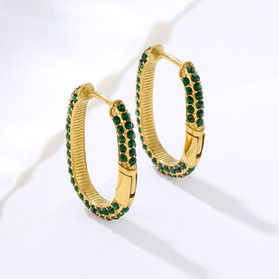 European and American geometric U-shaped arc earrings emerald stainless steel versatile personality earrings wholesale