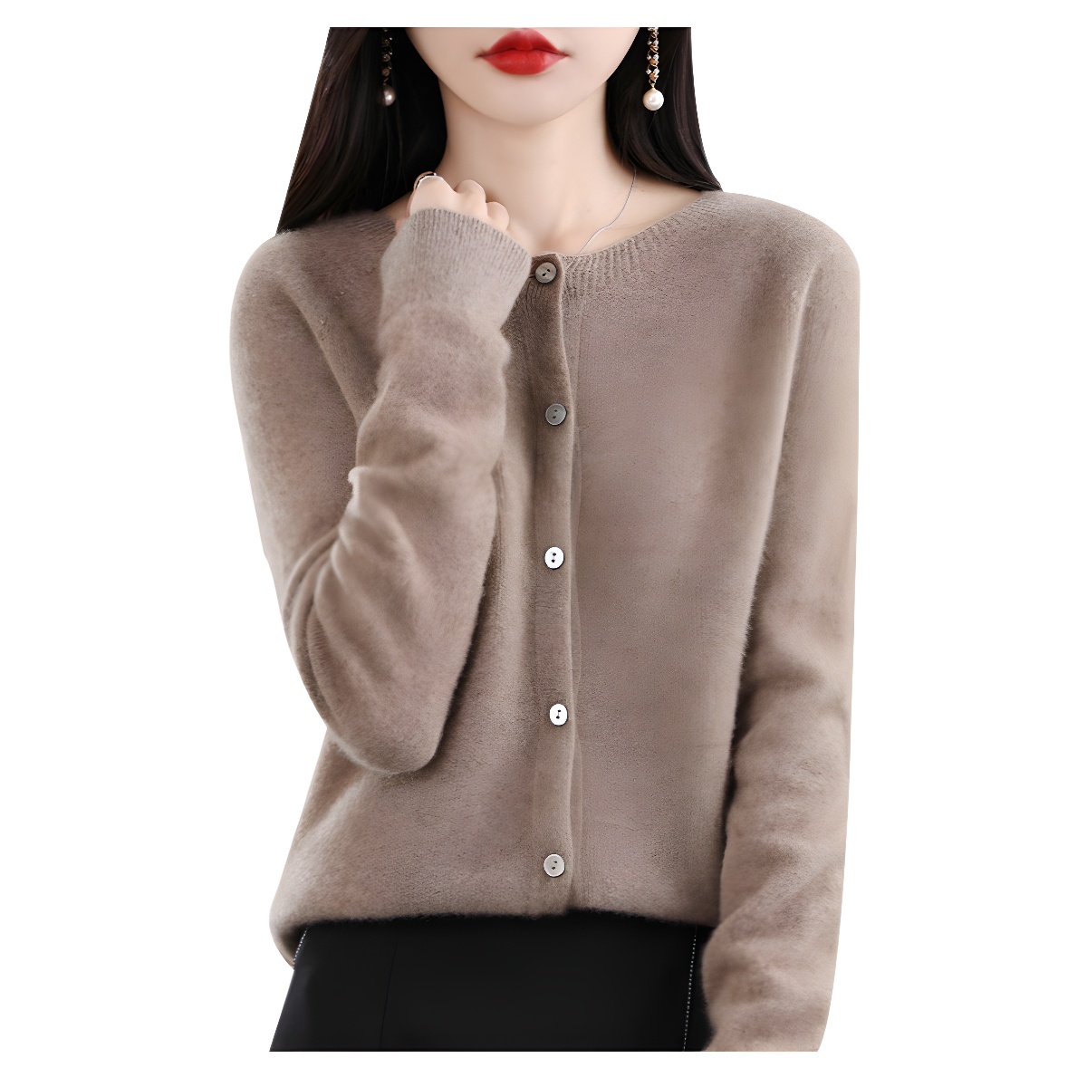 Women's wool cardigan, new spring and autumn style, ready-to-wear, round neck, long sleeves, loose fit, osmanthus knitted outerwear.