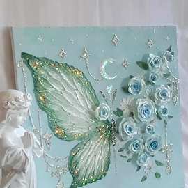 蝴蝶肌理画diy数字油画填充填色石英砂立体3D手工材料包装饰挂画
