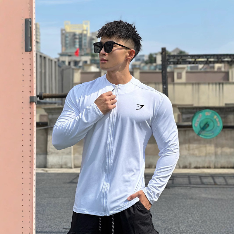 Gymshark Men's Sports Fitness Long-Sleeved Quick-Drying Breathable Slim Training Top T-Shirt Running Fitness Long-Sleeved