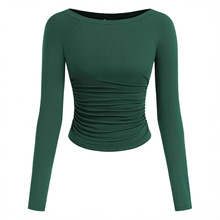 2025亚马逊欧美跨境秋冬新品一字领长袖露脐t恤女装修身时尚百搭