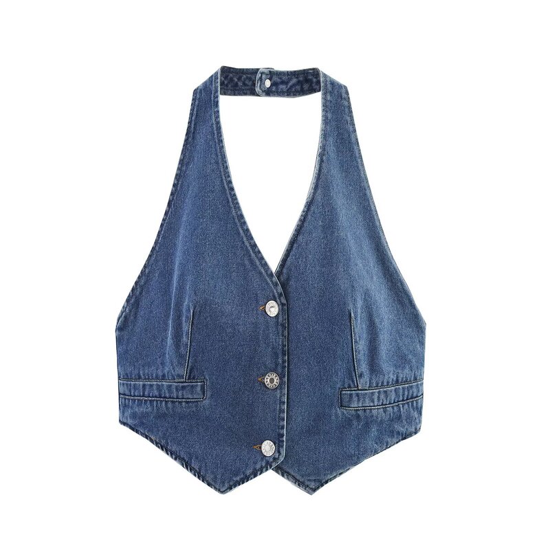 PB & ZA European and American style women's clothing 2025 summer new fashion Denim suit backless top shorts 8197065