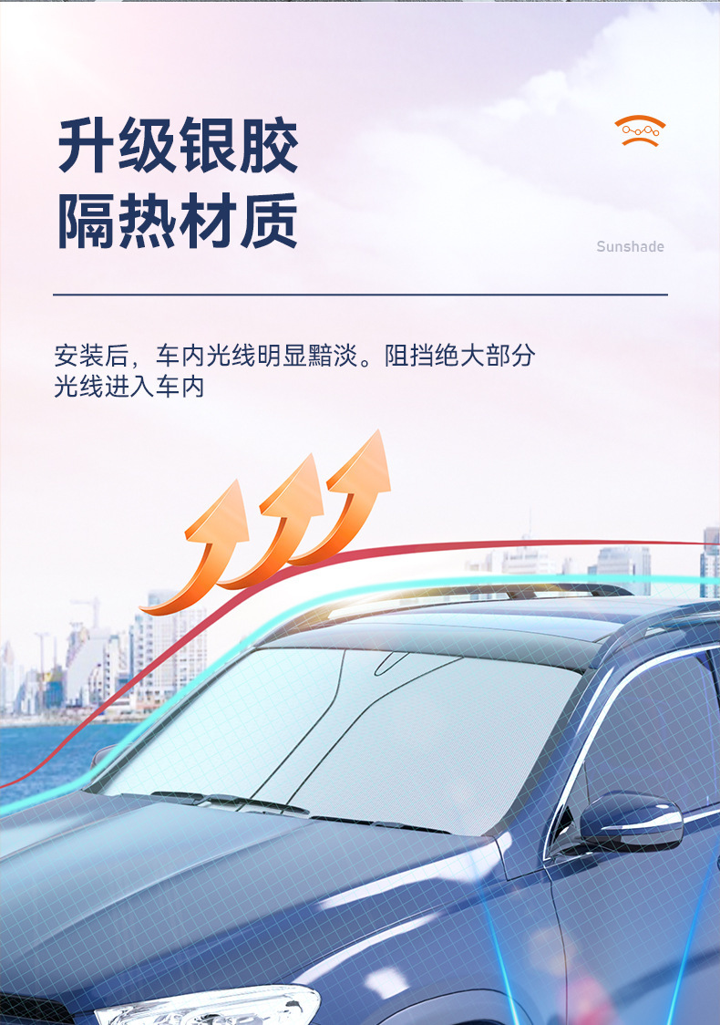 Car Sunshade, Front Windshield, Car Curtain, Sunshade Board, Car Titanium Silver Sun Protection and Heat Insulation Cover, Laser Sunshade