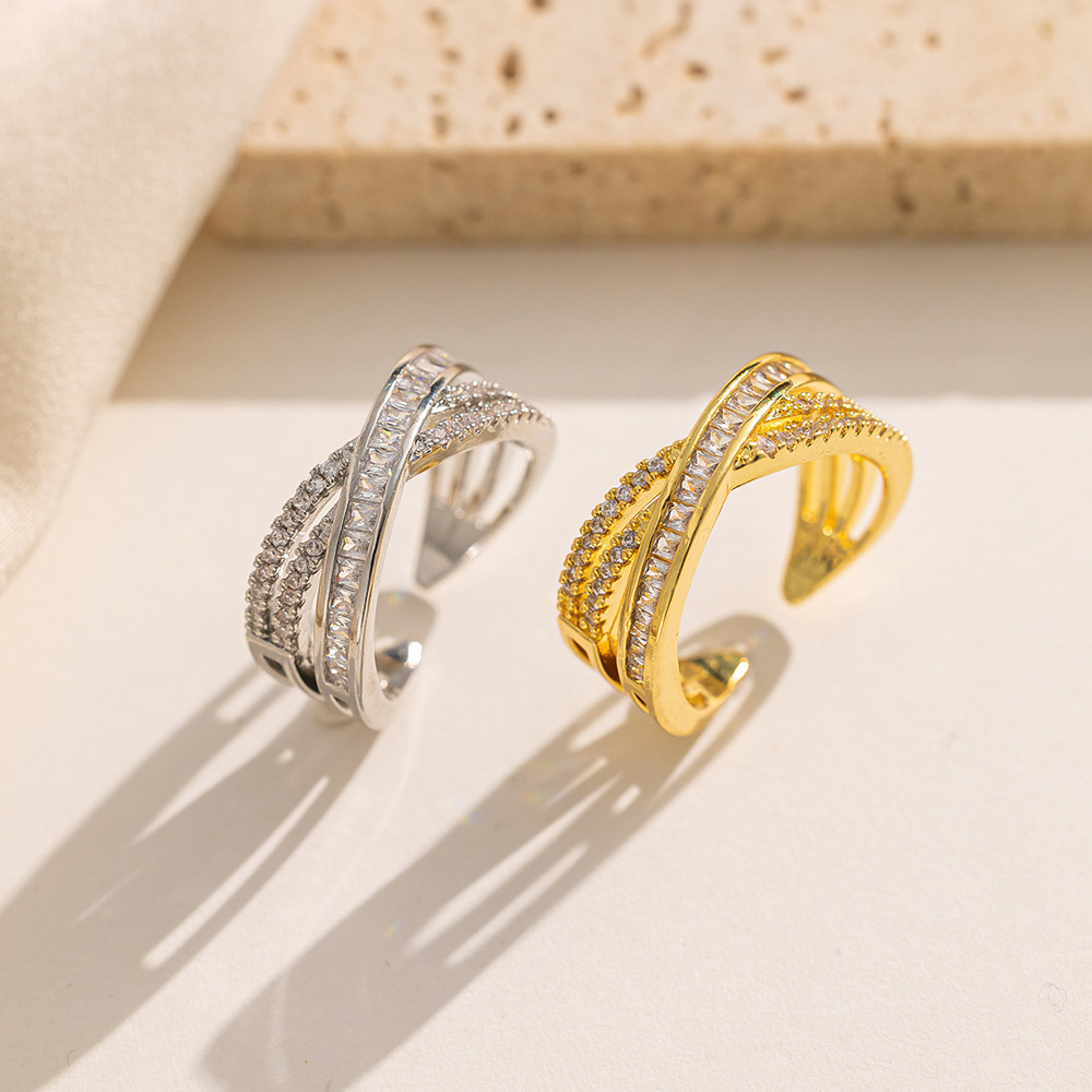 Dongdaemun double layer micro inlaid zircon ring simple female fashion personality cold style open ring _voghion.com