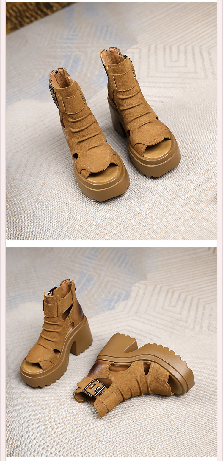 Sandal nữ gót thô miệng cá đế chống nước, tăng chiều cao 10 cm — Màu đen chi tiết 12