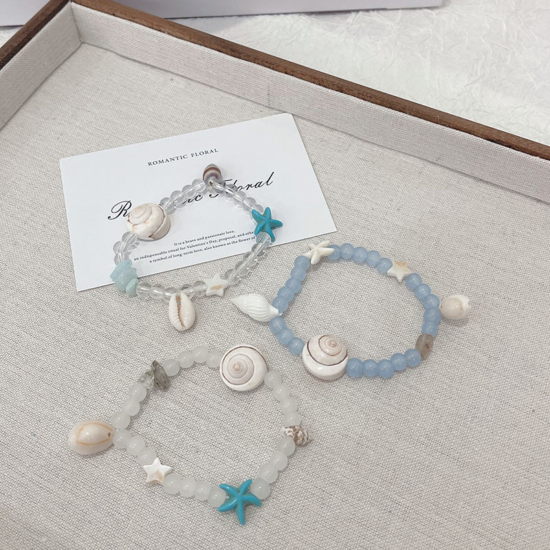 Summer Ocean Style Color Beaded Shell Starfish Bracelet Women's Summer Niche Travel Vacation Girlfriend Jewelry