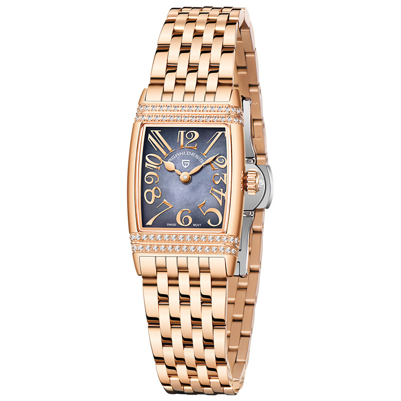 PAGANI bojiani PD1737 mujeres de moda creativa berma placa rhinestone reloj cuadrado Acero inoxidable impermeable reloj