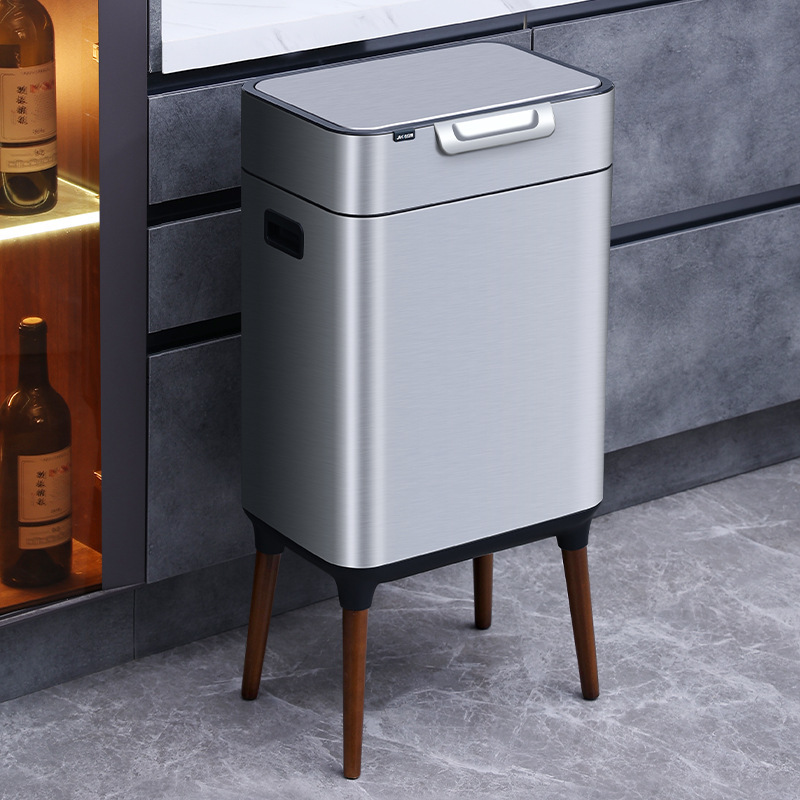 Kitchen Classification Trash Can for Home Use, Press-Type, Stainless Steel, Tall with Lid, Storage, Recyclable, Odor-Proof