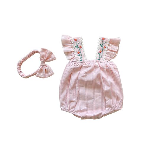 ins Summer Baby Onesie Sleeveless Harness Korean Style Plaid Jacquard Baby Coverall Going Out Romper