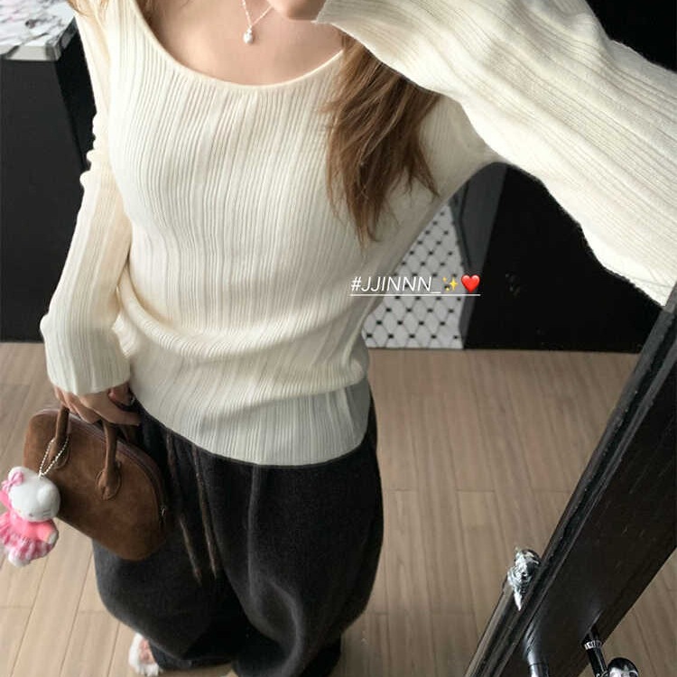 Autumn and Winter Capsule Base Layer, Suitable for Women, Slim-Fit U-Neck Knit Base Shirt, Pink, One Size, Brown Autumn and Winter Capsule Base Layer, Suitable for Women, Slim-Fit U-Neck Knit Base Shirt, Pink, One Size, Brown