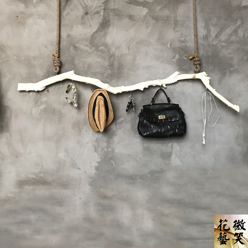 木棍装饰壁挂衣杆客厅窗帘杆带钩树杈枝干花瓣枯木棍干挂件服装店